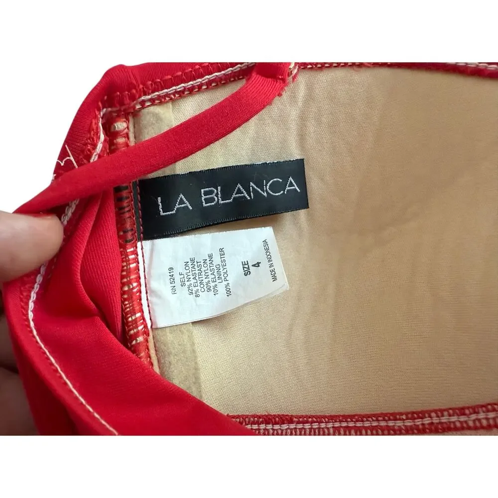 La Blanca Size 4 Red Ruched One Piece Swimsuit Sweetheart Halter Tummy Control